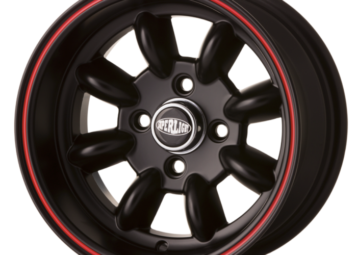 LLANTA JBW (JOHN BROWN WHEELS) SUPERLIGHT BLACK/RED RIM 7X13 (JUEGO DE 4). SKU JBWSL7X13BRR