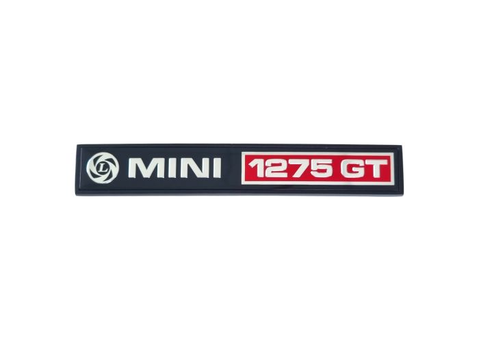 INSIGNIA TRASERA “MINI 1275 GT” NEGRO/PLATA/ROJO. SKU CZH3859